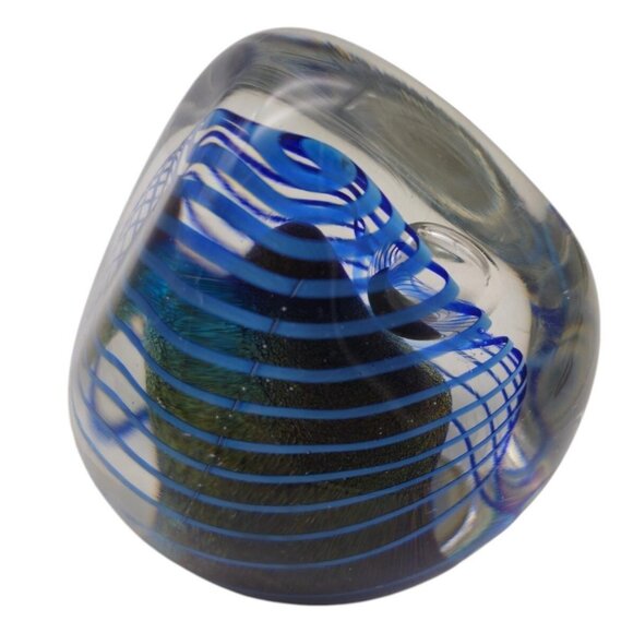 Robert Eickholt Signed 1989 Paperweight 3" Blue Chasm Swirl Vintage Art Glass - Picture 5 of 8